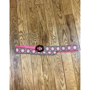 Y2K Floral Print Belt Brown Tortoise Buckle Pink‎ Ribbon Trim L/XL